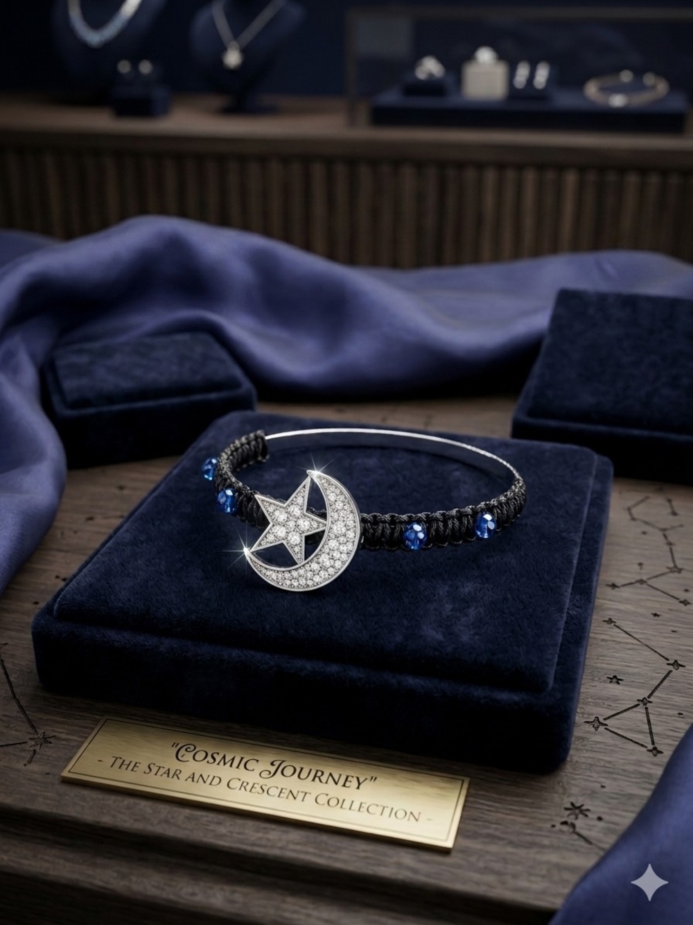 Star & Crescent Crystal Bracelet in Black and Blue